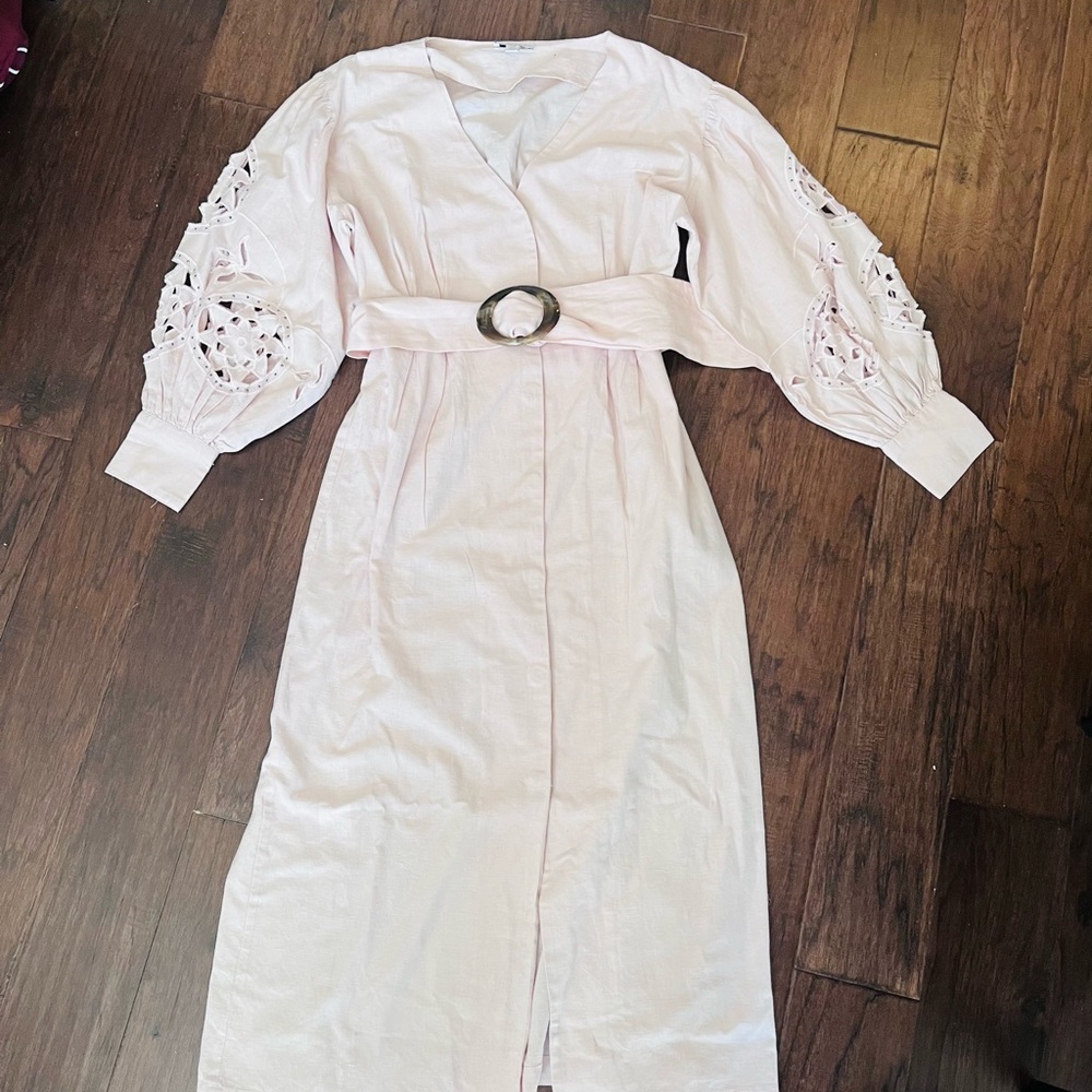 Topshop Light Pink Embroidered Sleeve Dress with Belt